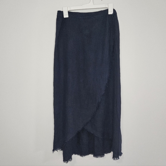Match Point USA Linen Skirt Faux Wrap Elastic Waist Frayed Fringe - Picture 1 of 7